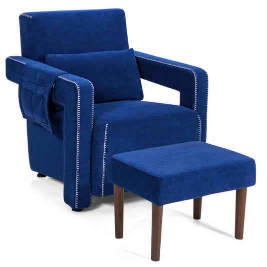 Modern Berber Fleece Accent Chair with Ottoman and Waist Pillow for Living Room
