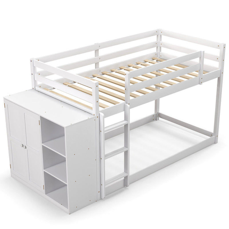 Twin Size Bunk Bed with Convertible Bookcase and Ladder