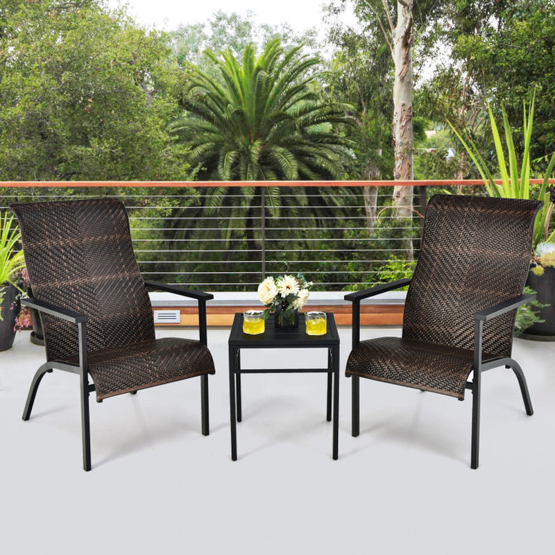 3 Pieces Patio Rattan Bistro Set with High Backrest and Armrest