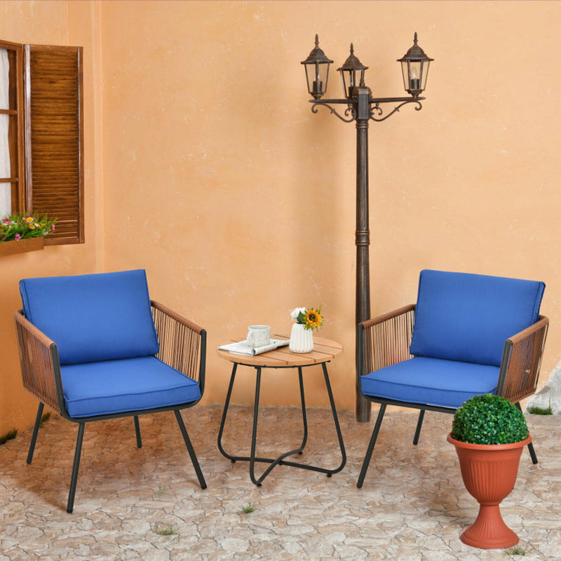 3 Pieces Patio Bistro Furniture Set with Armrest and Soft Cushions