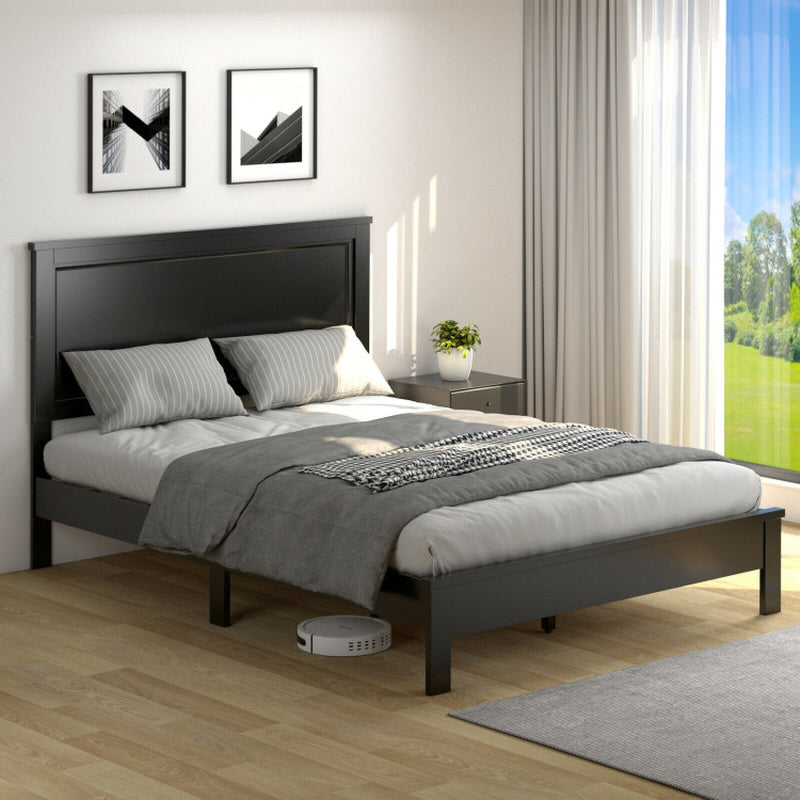 Queen Size Bed Frame Platform Slat High Headboard Bedroom with Rubber Wood Leg