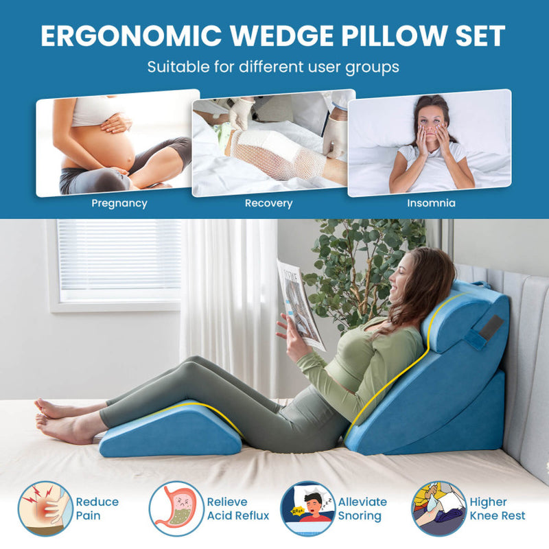 4 Pieces Orthopedic Bed Wedge Pillow Set for Pain Relief