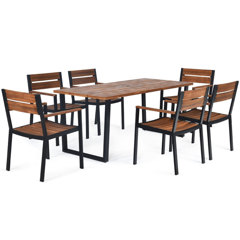 7 Pieces Patented Outdoor Patio Dining Table Set with Hole