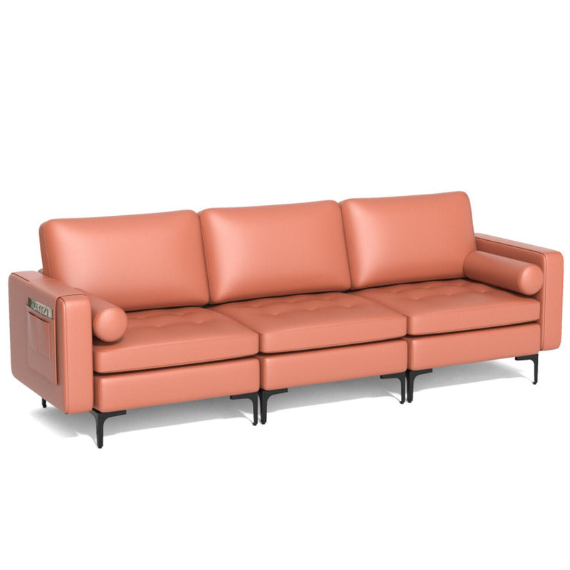 3-Seat Sofa Sectional with Side Storage Pocket and Metal Leg