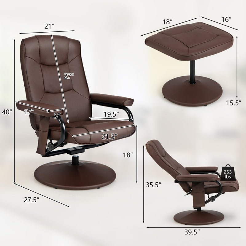 360°Swivel Massage Recliner Chair with Ottoman