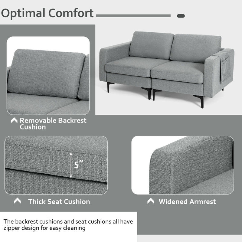 Modern Loveseat Sofa Couch with Side Storage Pocket