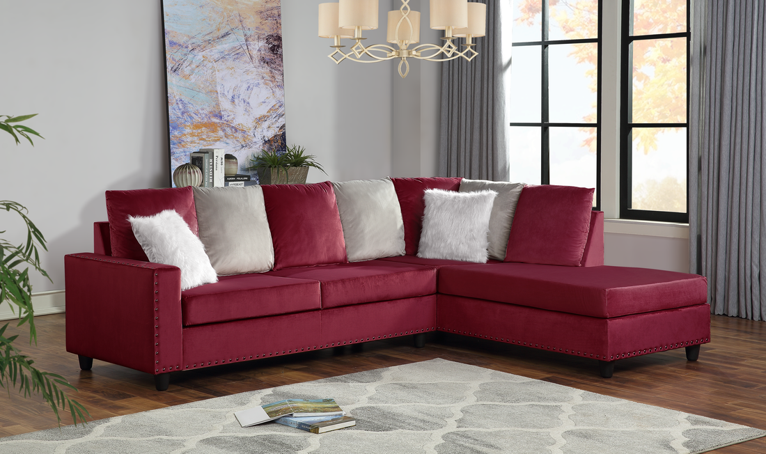 Red Sectional with Accent Pillows