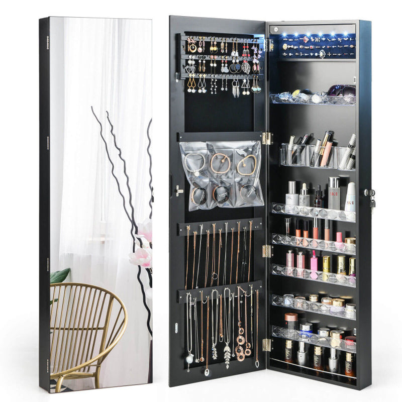 Wall Door Mounted Jewelry Armoire with Frameless LED Mirror