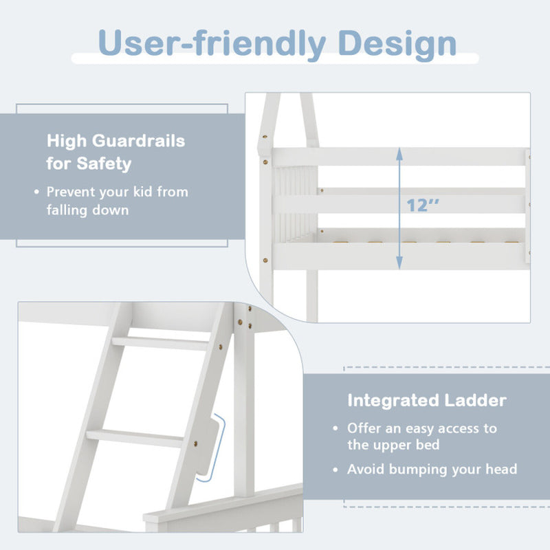 Twin over Full House Bunk Bed with Ladder and Guardrails