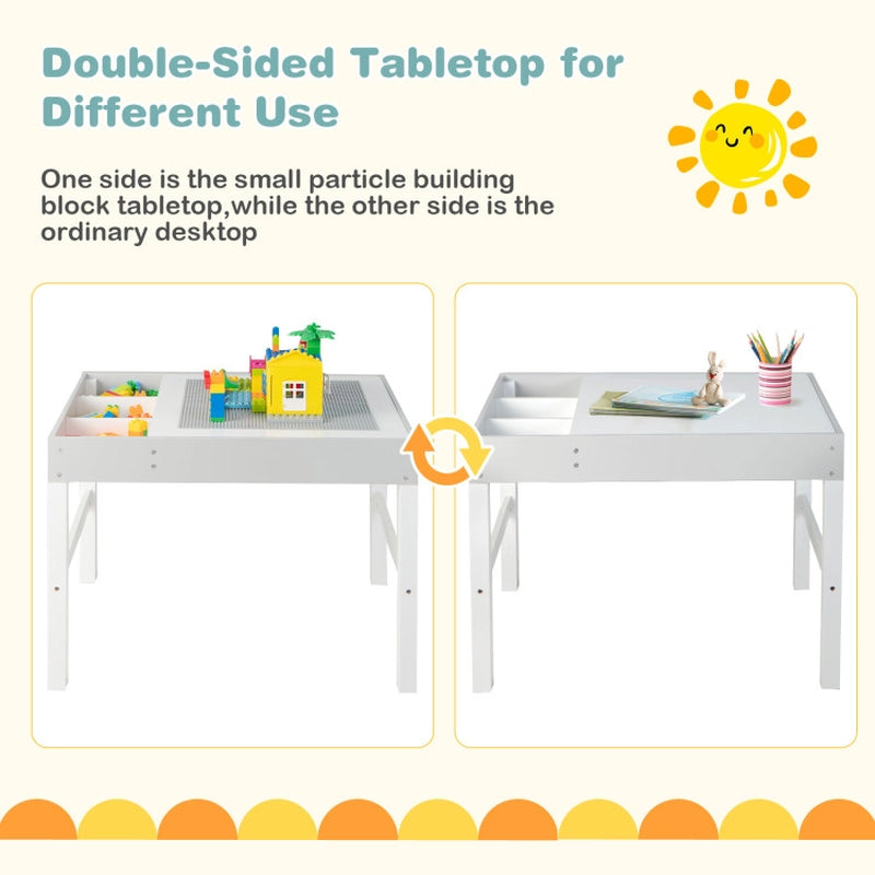 3 in 1 Wooden Kids Table with Storage and Double-Sided Tabletop