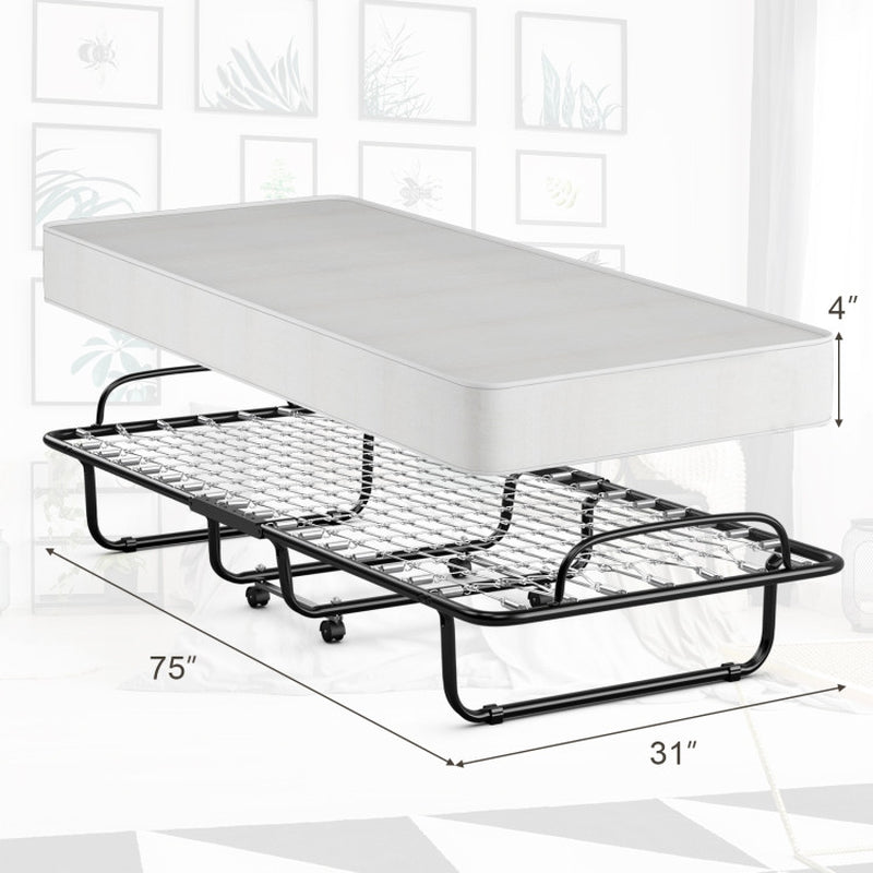 Made in Italy Rollaway Folding Bed with Memory Foam Mattress and Sturdy Metal Frame