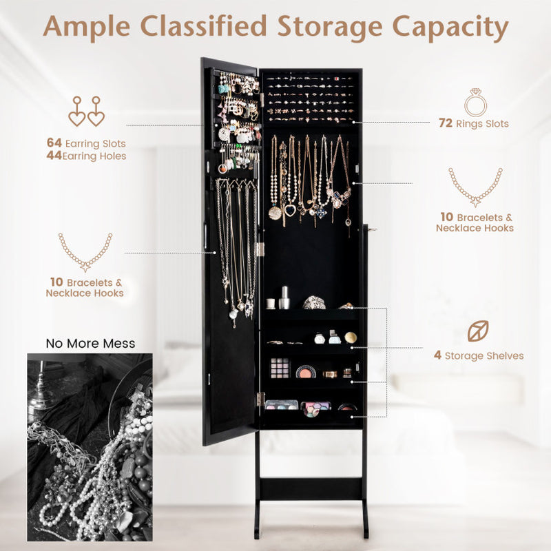 Mirrored Standing Jewelry Cabinet Storage Box