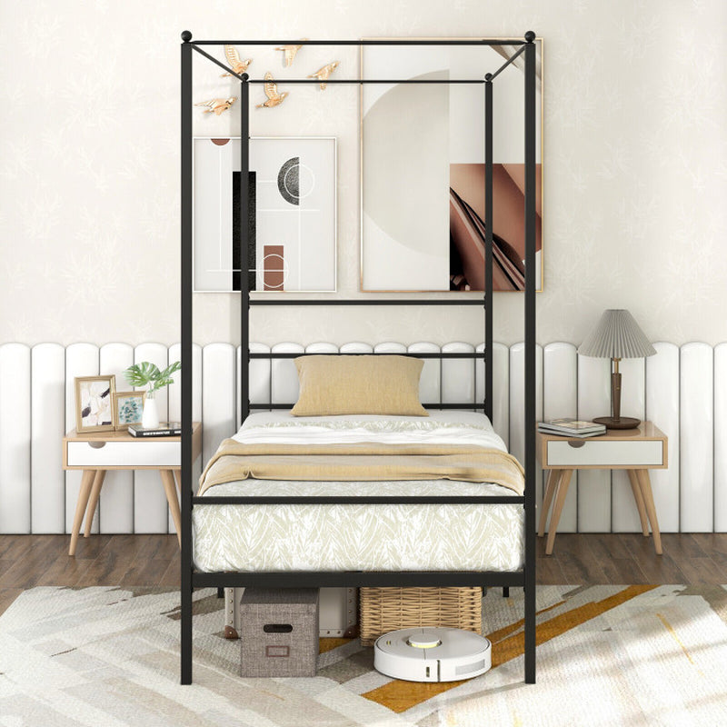 Twin/Full/Queen Size Metal Canopy Bed Frame with Slat Support
