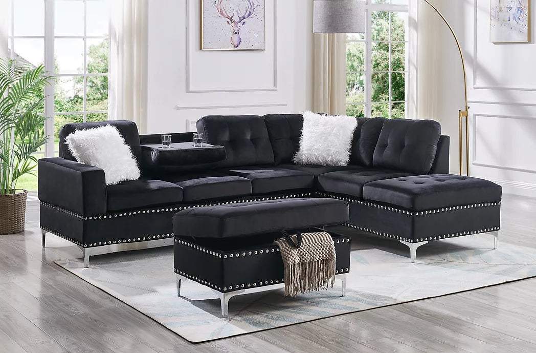 Black Reversible sectional with ottoman