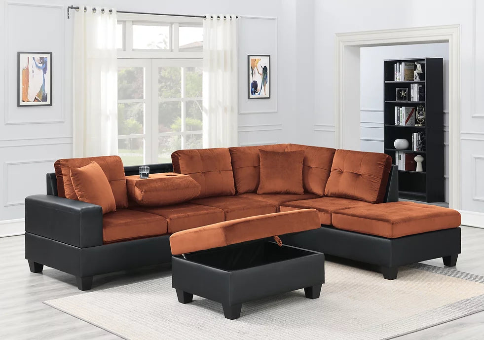 Ligth Brown Sectional with Storage Ottoman