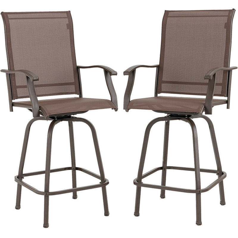 2 Pieces 360 Rotating Bar Stool Set with Armrests for Patio