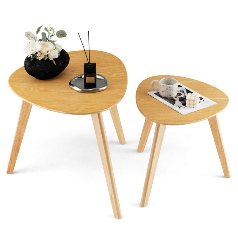 Set of 2 Triangle Modern Coffee Table Rubber Wood for Living Room