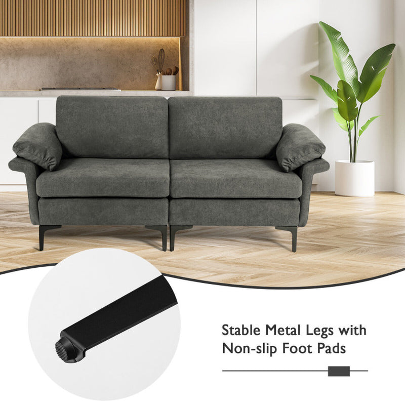 Modern Fabric Loveseat Sofa for with Metal Legs and Armrest Pillows