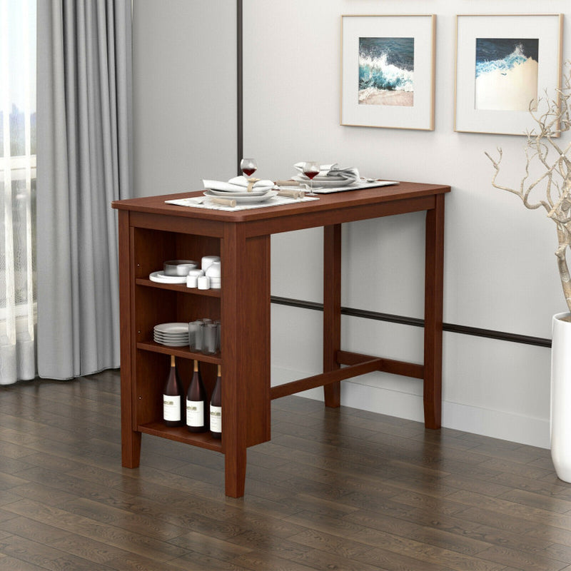 Counter Height Bar Table with 3-Tier Storage Shelves for Home Restaurant