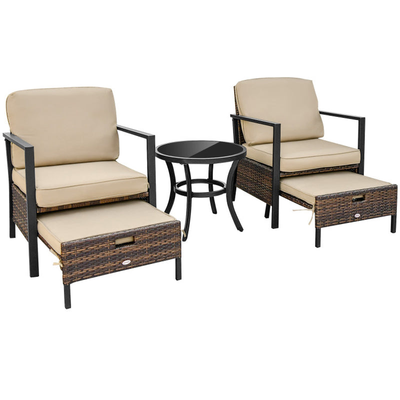 5 Pieces Patio Wicker Conversation Set with Soft Cushions for Garden Yard