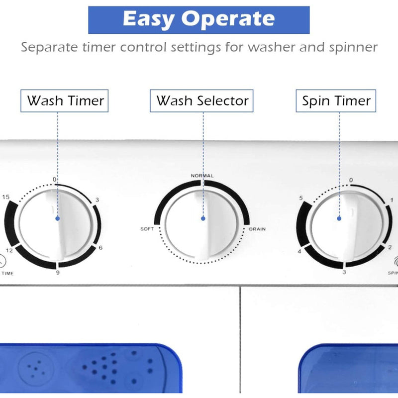 20 Lbs Compact Twin Tub Washing Machine for Home Use