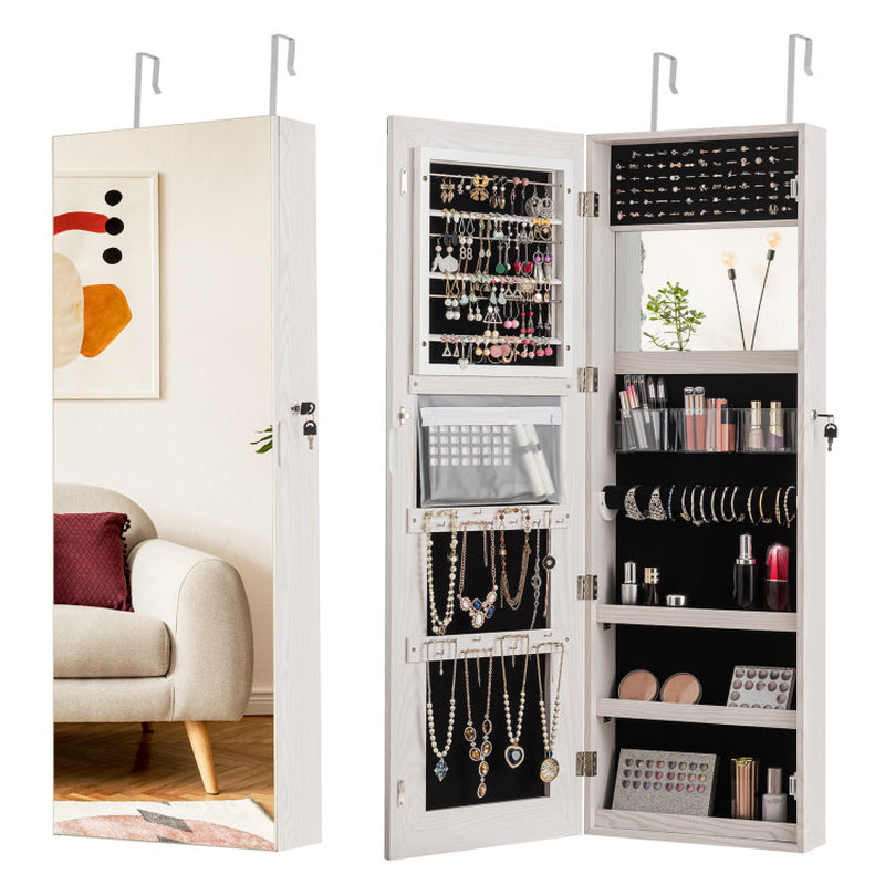 Lockable Storage Jewelry Cabinet with Frameless Mirror