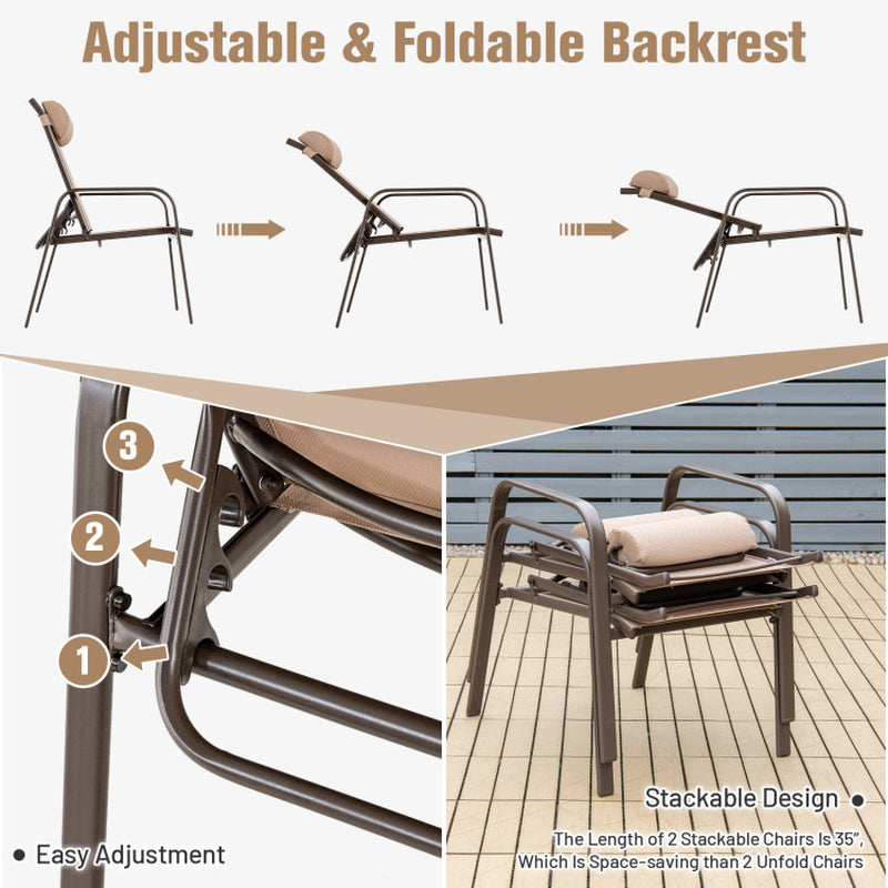 3 Pieces Stackable Patio Bistro Conversation Set with Adjustable Backrest
