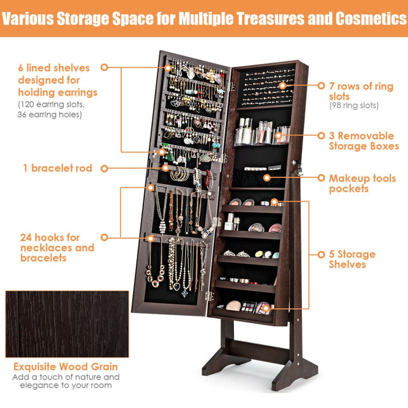 Standing Jewelry Armoire Cabinet with Full Length Mirror