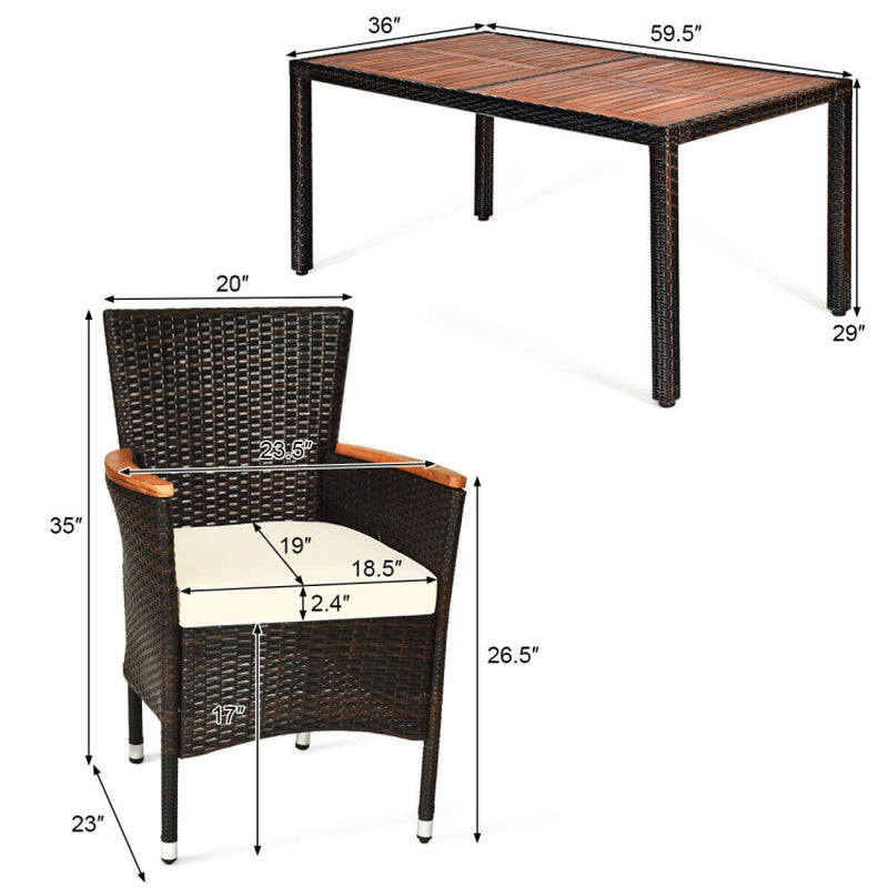 7 Pieces Garden Dining Patio Rattan Set with Cushions