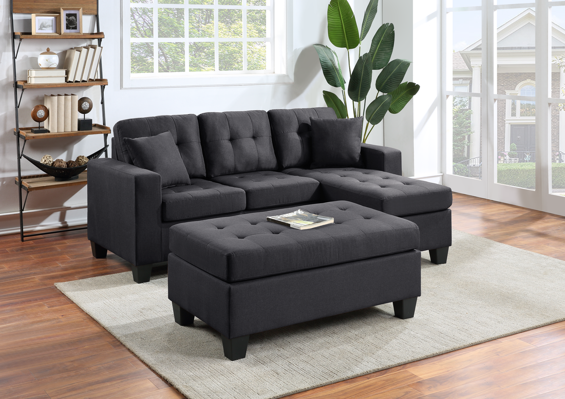 Black small sectional with ottoman
