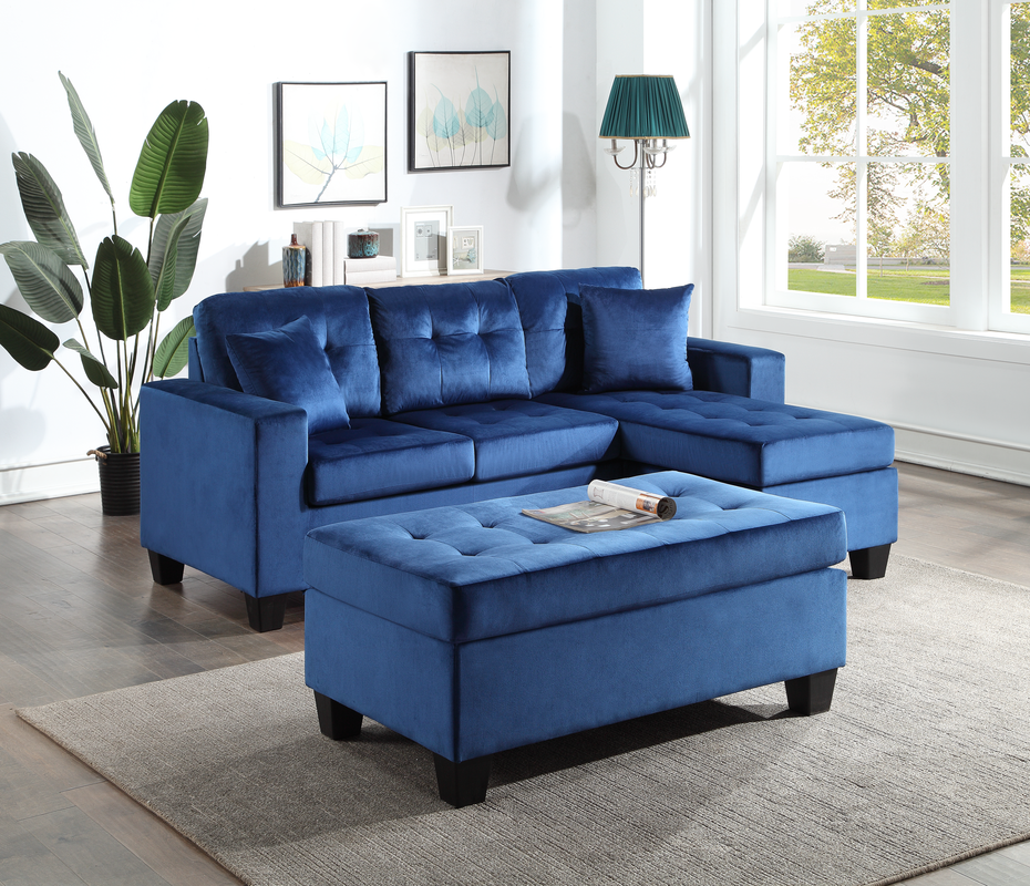 Blue sectional  with ottoman
