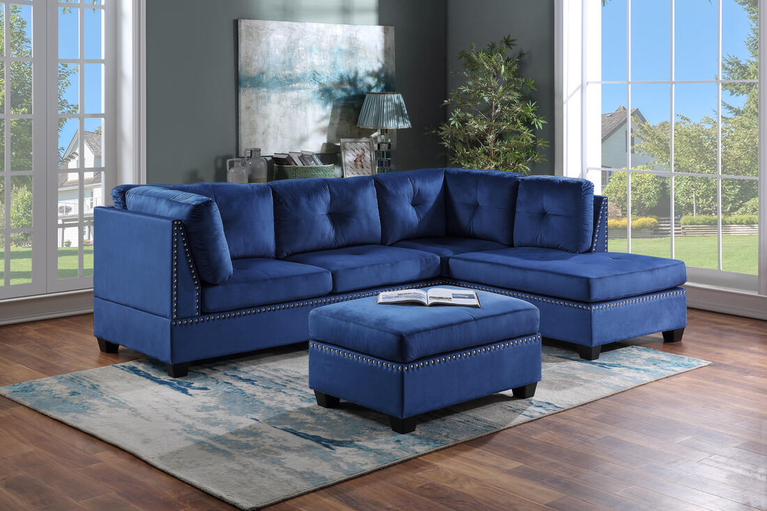 Miriam Blue sectional with ottoman