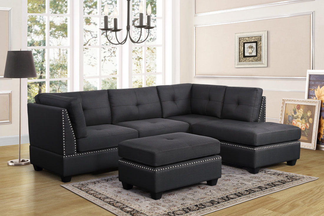 Dark Grey sectional with ottoman