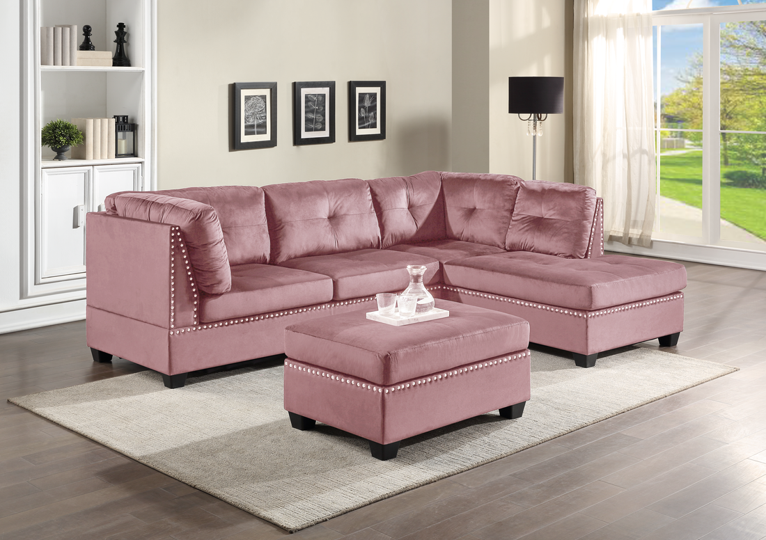 Pink Sectional with ottoman
