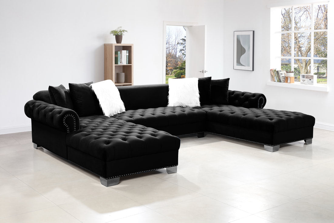 XL Black Sectional with Accent Pillows